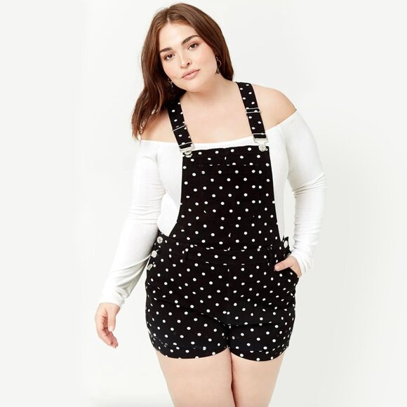 Forever 21 Polka Dot Overalls Shorts Sz 14 - Picture 1 of 15